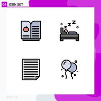 Set of 4 Commercial Filledline Flat Colors pack for book apple paper bedroom data balloon Editable Vector Design Elements