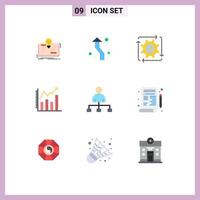 9 Universal Flat Color Signs Symbols of chart analytic round analysis flow Editable Vector Design Elements