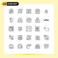 Group of 25 Lines Signs and Symbols for idea light digital mail email Editable Vector Design Elements