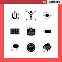 9 Icon Pack Solid Style Glyph Symbols on White Background Simple Signs for general designing vector