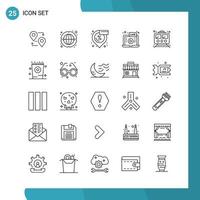 Vector Pack of 25 Outline Symbols Line Style Icon Set on White Background for Web and Mobile