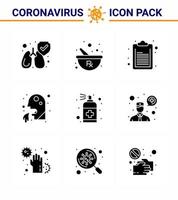 Coronavirus 2019nCoV Covid19 Prevention icon set  hand spray document people healthcare viral coronavirus 2019nov disease Vector Design Elements