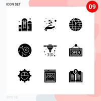 Set of 9 Vector Solid Glyphs on Grid for direct space bitcoin night halloween Editable Vector Design Elements