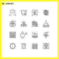 Group of 16 Outlines Signs and Symbols for water slide space security polygon power Editable Vector Design Elements