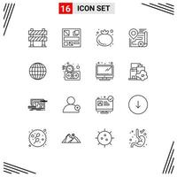 Set of 16 Vector Outlines on Grid for internet cancel food close route Editable Vector Design Elements