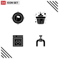 Set of 4 Modern UI Icons Symbols Signs for aim web configuration flag cup web maintenance Editable Vector Design Elements