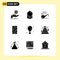 Mobile Interface Solid Glyph Set of 9 Pictograms of holiday dinner environment mobile disabled application Editable Vector Design Elements