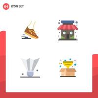 4 concepto de icono plano para sitios web móviles y aplicaciones rápido bádminton corredor mercado tienda pluma volante elementos de diseño vectorial editables vector