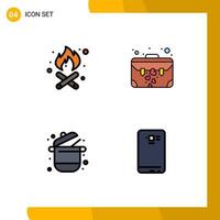 4 Creative Icons Modern Signs and Symbols of camping kitchen bag suit case supermarket Editable Vector Design Elements