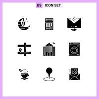 9 Thematic Vector Solid Glyphs and Editable Symbols of washing building email apartment navigation Editable Vector Design Elements