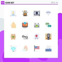 Group of 16 Modern Flat Colors Set for hand fingers sweet wireless technology Editable Pack of Creative Vector Design Elements