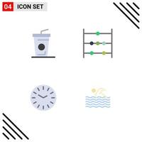 Modern Set of 4 Flat Icons Pictograph of beverage activity abacus time swim Editable Vector Design Elements