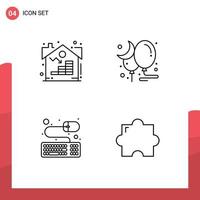 4 iconos creativos, signos y símbolos modernos de la noche de activos del teclado inmobiliario, agregue elementos de diseño vectorial editables vector