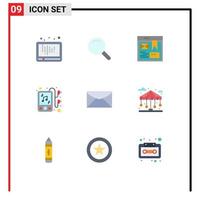 Modern Set of 9 Flat Colors Pictograph of education mail layout music device Editable Vector Design Elements