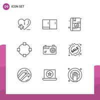 Set of 9 Commercial Outlines pack for photo image medical camera path Editable Vector Design Elements