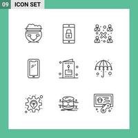 Set of 9 Vector Outlines on Grid for iphone mobile mobile application smart phone workgroup Editable Vector Design Elements