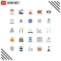 Mobile Interface Flat Color Set of 25 Pictograms of protection shield case celebration briefcase house Editable Vector Design Elements