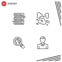 4 Creative Icons Modern Signs and Symbols of database magnifying glass air pollution human Editable Vector Design Elements