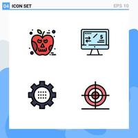 Mobile Interface Filledline Flat Color Set of 4 Pictograms of apple configuration skull income options Editable Vector Design Elements