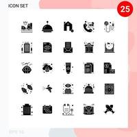 paquete de 25 signos y símbolos de glifos sólidos modernos para medios de impresión web, como conectar llamadas de emergencia eliminar elementos de diseño de vectores editables de llamadas de emergencia