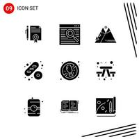 Collection of 9 Vector Icons in solid style Pixle Perfect Glyph Symbols for Web and Mobile Solid Icon Signs on White Background 9 Icons