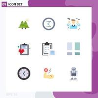 9 User Interface Flat Color Pack of modern Signs and Symbols of medical health previous check people Editable Vector Design Elements