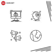 User Interface Pack of 4 Basic Filledline Flat Colors of cube sound sketch vision world Editable Vector Design Elements