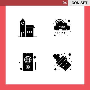 4 concepto de glifo sólido para sitios web móviles y aplicaciones que construyen servidores elementos de diseño de vectores editables de globo de nube histórico