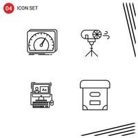 Pack of 4 creative Filledline Flat Colors of dashboard computer test photo software Editable Vector Design Elements