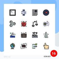 Set of 16 Modern UI Icons Symbols Signs for rewind backward data back video Editable Creative Vector Design Elements