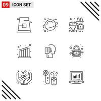 conjunto perfecto de píxeles de iconos de 9 líneas conjunto de iconos de esquema para el diseño de sitios web y la interfaz de aplicaciones móviles vector