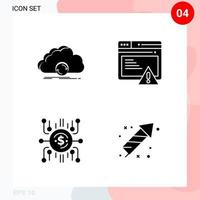 Vector Pack of 4 Icons in Solid Style Creative Glyph Pack isolated on White Background for Web and Mobile