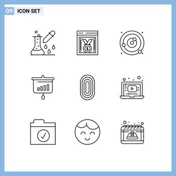 Pack of 9 creative Outlines of information presentation website progress chart solar system Editable Vector Design Elements