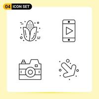 4 iconos creativos para el diseño moderno de sitios web y aplicaciones móviles receptivas 4 símbolos de contorno signos sobre fondo blanco paquete de 4 iconos vector