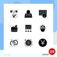 Editable Vector Line Pack of 9 Simple Solid Glyphs of business team connected lotus soap Editable Vector Design Elements