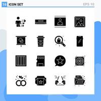 moderno 16 iconos de estilo sólido símbolos de glifo para uso general signo de icono sólido creativo aislado sobre fondo blanco paquete de 16 iconos vector