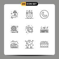 Universal Icon Symbols Group of 9 Modern Outlines of bacteria search magnet gear phone Editable Vector Design Elements