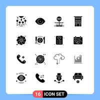 Group of 16 Solid Glyphs Signs and Symbols for shops retail combat house occupy Editable Vector Design Elements