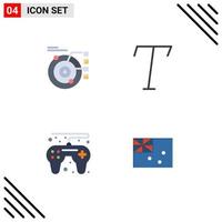 Pack of 4 Modern Flat Icons Signs and Symbols for Web Print Media such as data play planetary italic australia Editable Vector Design Elements