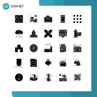 Pictogram Set of 25 Simple Solid Glyphs of lock code letter buttons huawei Editable Vector Design Elements