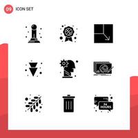 9 Universal Solid Glyphs Set for Web and Mobile Applications level mechanism view man brain Editable Vector Design Elements