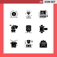 9 Icon Pack Solid Style Glyph Symbols on White Background Simple Signs for general designing vector