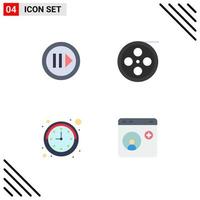 Modern Set of 4 Flat Icons Pictograph of media time step roll browser Editable Vector Design Elements
