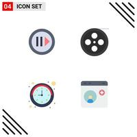 Modern Set of 4 Flat Icons Pictograph of media time step roll browser Editable Vector Design Elements