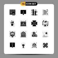 16 User Interface Solid Glyph Pack of modern Signs and Symbols of report figures monitor chart plant Editable Vector Design Elements