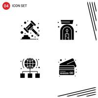 Universal Icon Symbols Group of 4 Modern Solid Glyphs of auction link banking spa server Editable Vector Design Elements