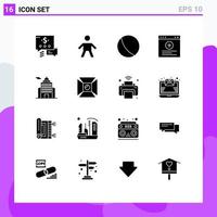 Modern Set of 16 Solid Glyphs and symbols such as highlight museum toy government administration Editable Vector Design Elements