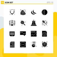 Pack of 16 creative Solid Glyphs of report computer banana user photo Editable Vector Design Elements