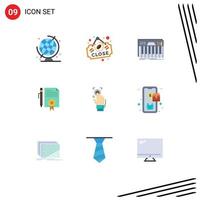 Set of 9 Commercial Flat Colors pack for fingerprint documents keyboard document legal Editable Vector Design Elements