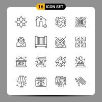 16 Black Icon Pack Outline Symbols Signs for Responsive designs on white background 16 Icons Set vector